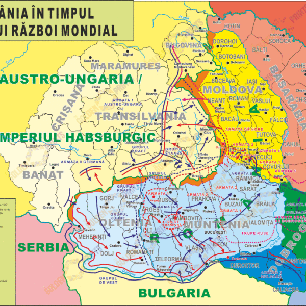 Harta Romania in timpul Primului Razboi Mondial